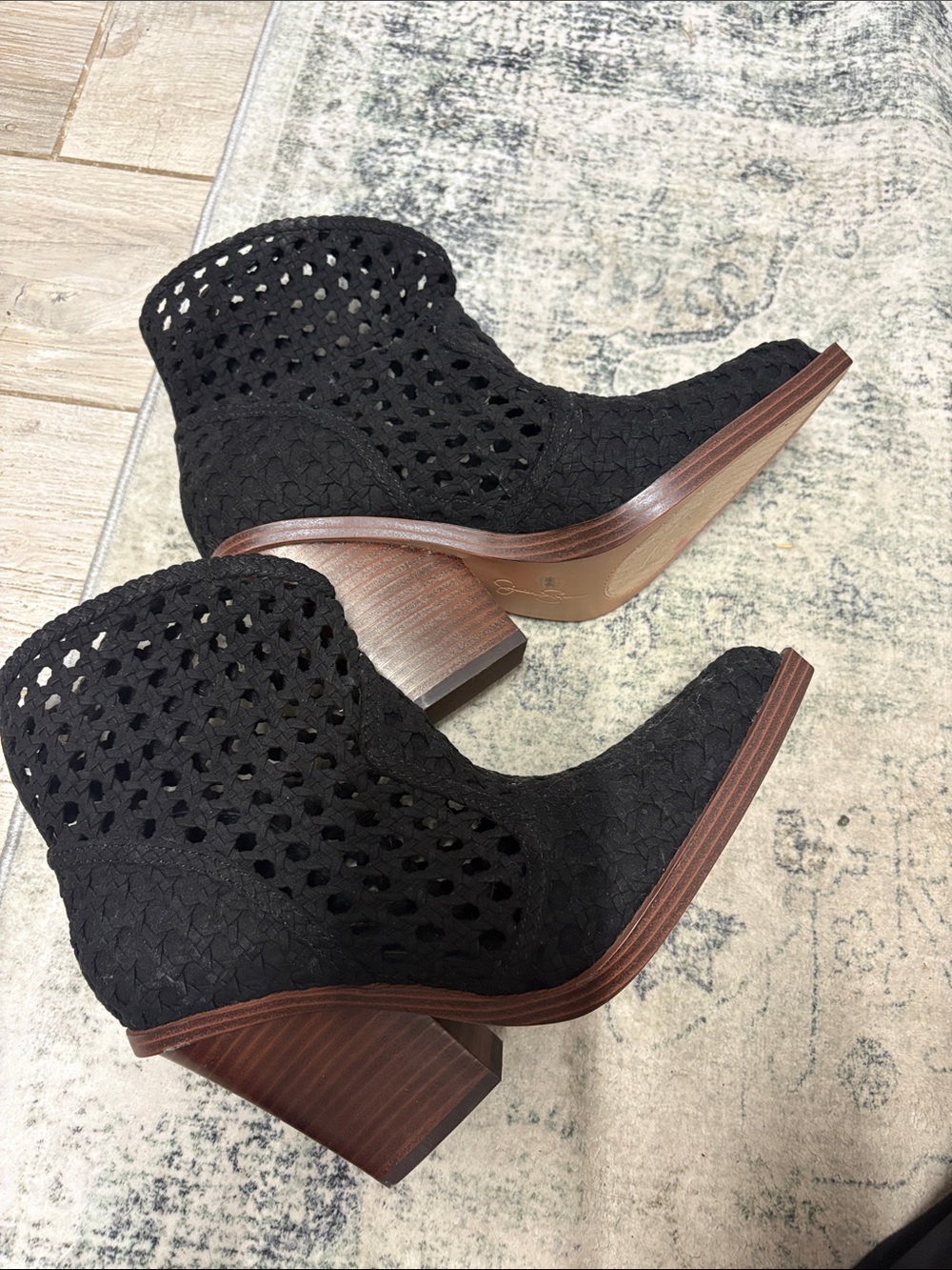 Women's Black Perforated Block Heel Ankle Boot